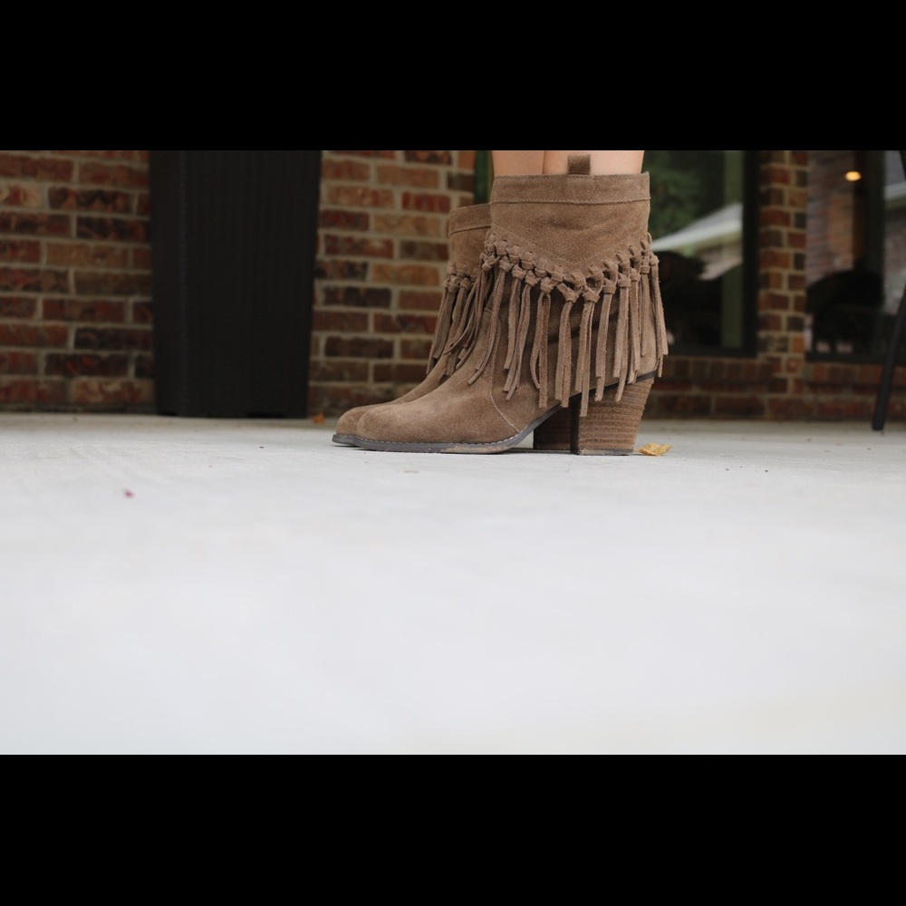 Sbicca Fringe Heeled Booties